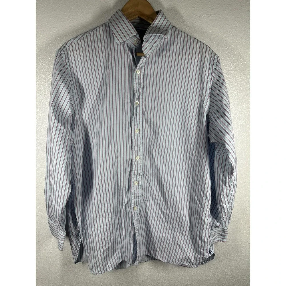Polo Ralph Lauren Shirt Mens 16.5 Blue Stripe Regent Button Front‎ Long Sleeve